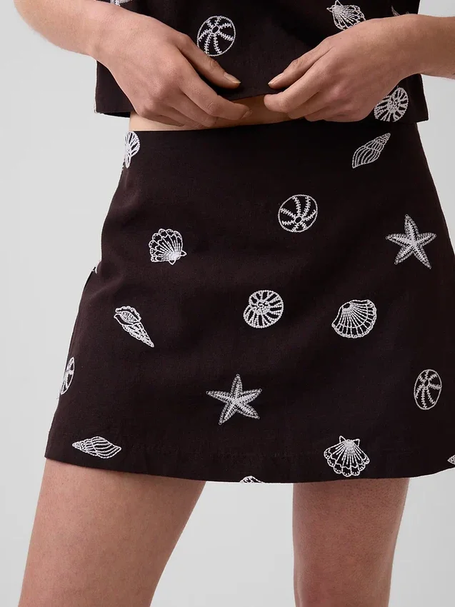 Mini gonna-pantaloncino in misto lino