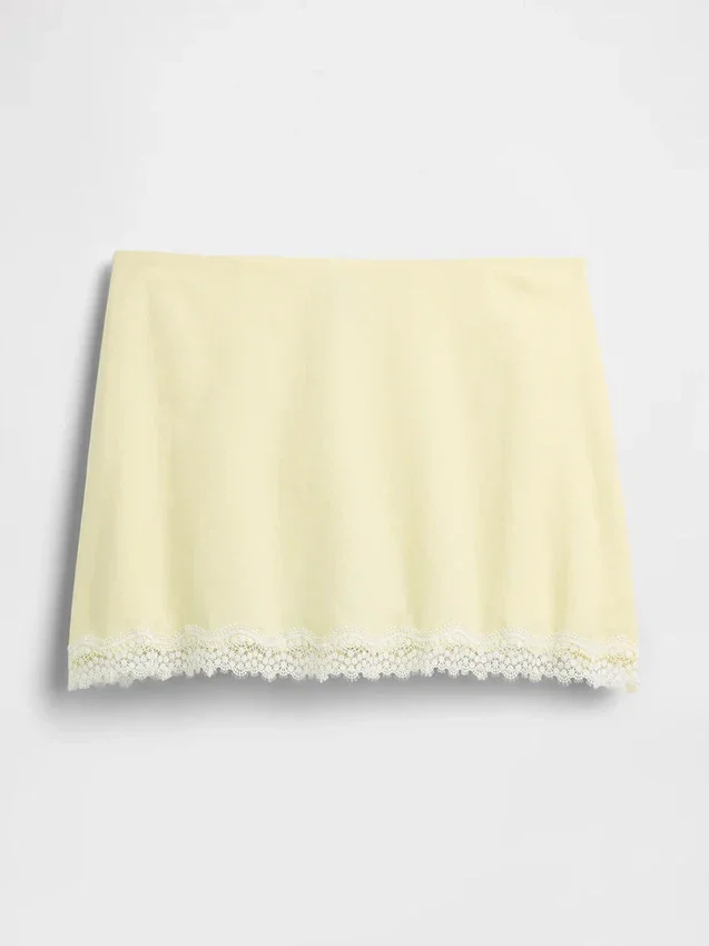 Mini gonna-pantaloncino in misto lino con bordi in pizzo