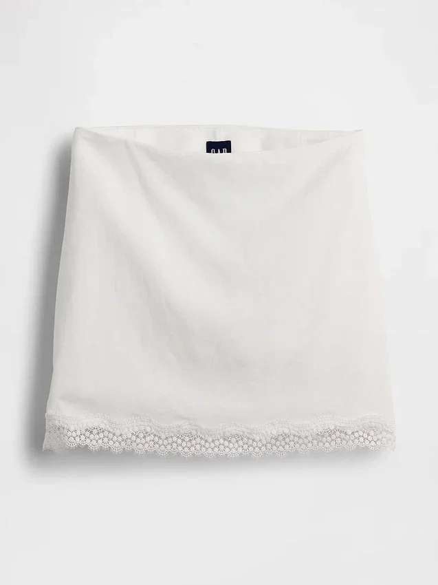 Mini gonna-pantaloncino in misto lino con bordi in pizzo