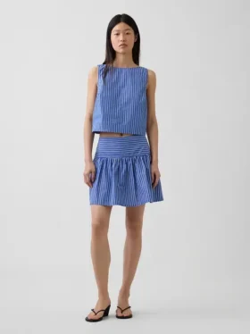 Mini gonna-pantaloncino in popeline a vita bassa