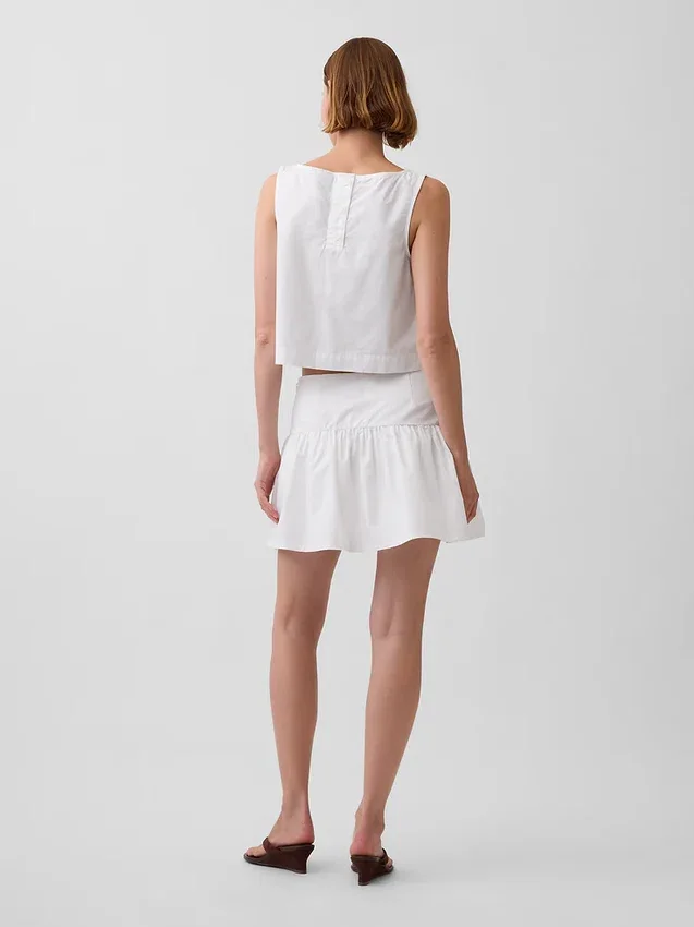 Mini gonna-pantaloncino in popeline a vita bassa