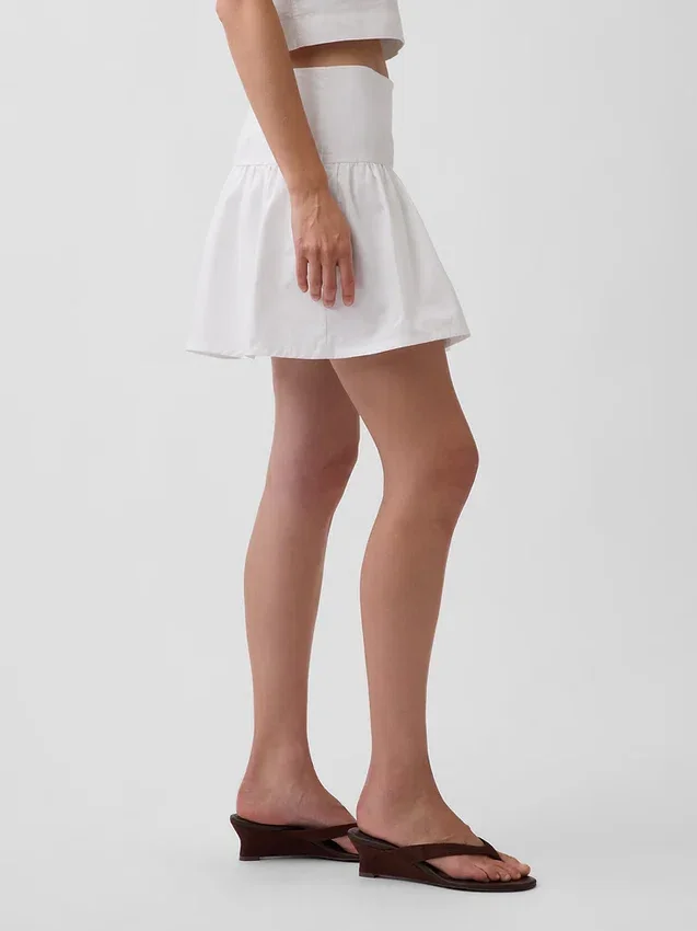 Mini gonna-pantaloncino in popeline a vita bassa