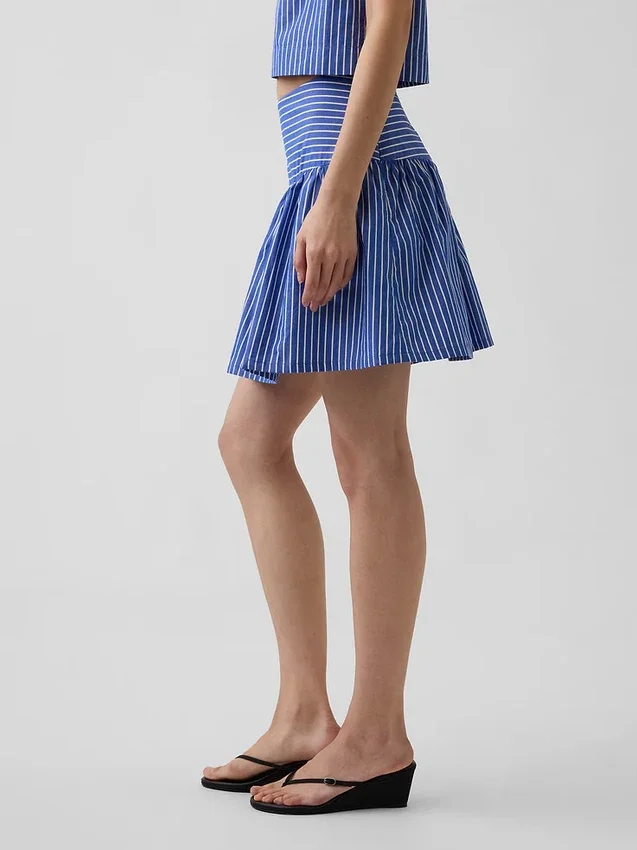 Mini gonna-pantaloncino in popeline a vita bassa