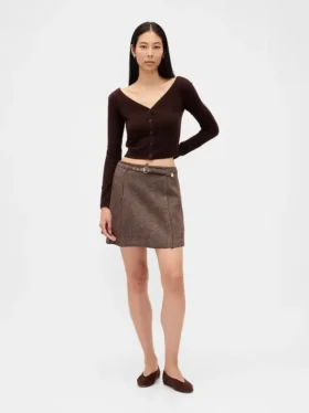 Mini gonna-pantaloncino plissettata in misto lana