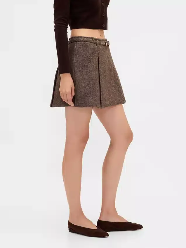 Mini gonna-pantaloncino plissettata in misto lana