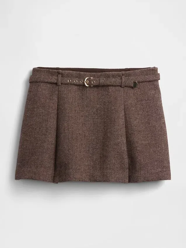 Mini gonna-pantaloncino plissettata in misto lana
