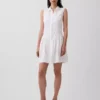 Miniabito a camicia con vita bassa in misto lino