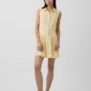 Miniabito a camicia con vita bassa in misto lino