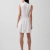 Miniabito a camicia con vita bassa in misto lino