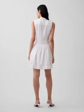 Miniabito a camicia con vita bassa in misto lino