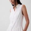 Miniabito a camicia con vita bassa in misto lino