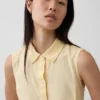 Miniabito a camicia con vita bassa in misto lino