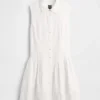 Miniabito a camicia con vita bassa in misto lino