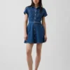 Miniabito a camicia in denim con cintura