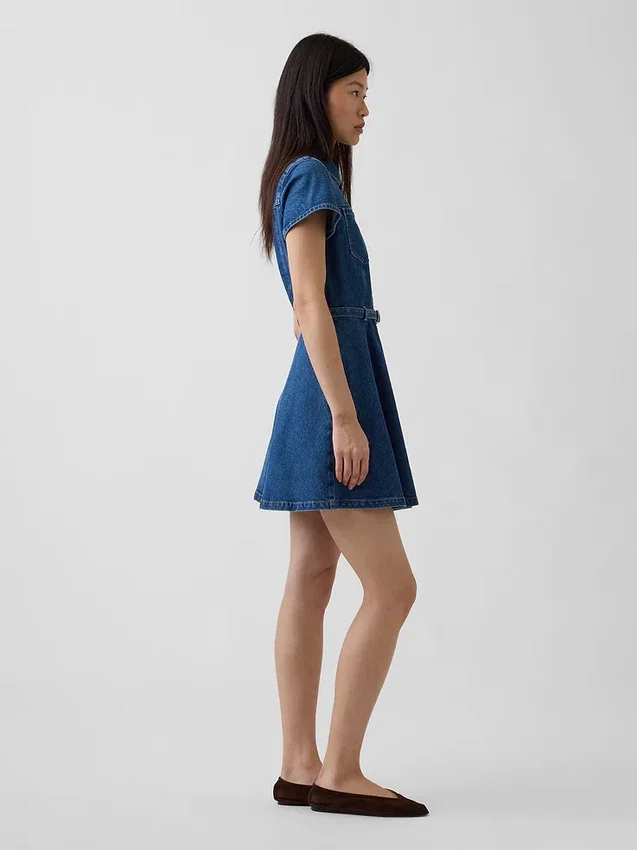 Miniabito a camicia in denim con cintura