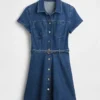 Miniabito a camicia in denim con cintura