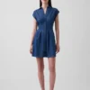 Miniabito a camicia in denim plissettato
