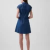 Miniabito a camicia in denim plissettato