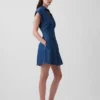 Miniabito a camicia in denim plissettato