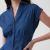 Miniabito a camicia in denim plissettato
