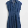 Miniabito a camicia in denim plissettato