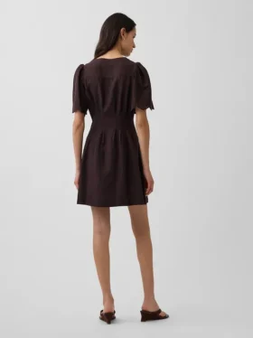 Miniabito a camicia in misto lino con vita stretta