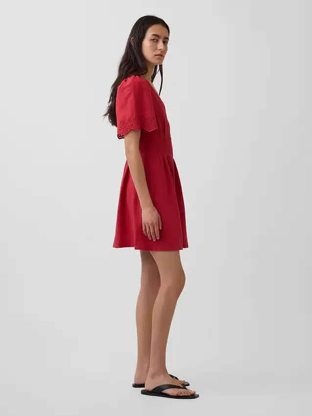 Miniabito a camicia in misto lino con vita stretta