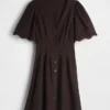 Miniabito a camicia in misto lino con vita stretta