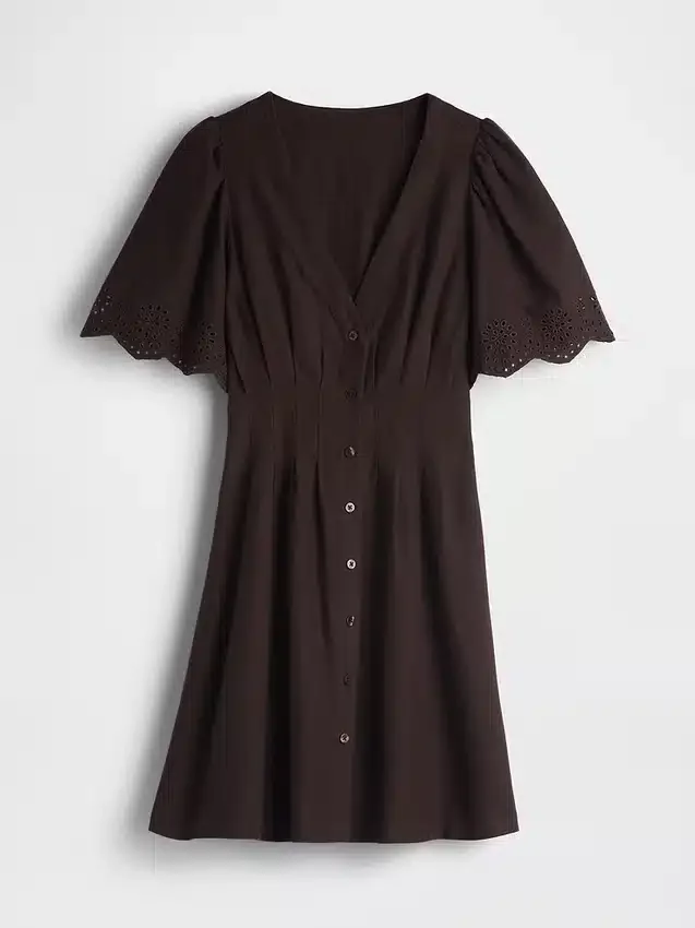 Miniabito a camicia in misto lino con vita stretta