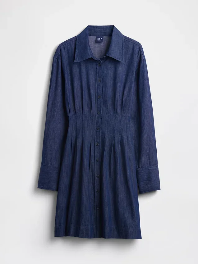 Miniabito a camicia plissettato
