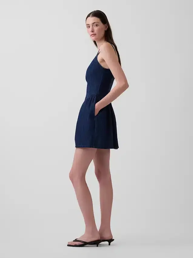 Miniabito in denim a vita bassa