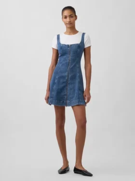 Miniabito in denim con chiusura frontale a zip