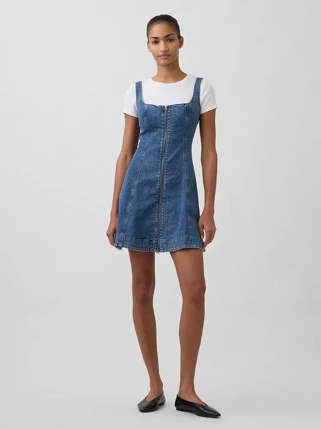 Miniabito in denim con chiusura frontale a zip