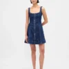 Miniabito in denim con chiusura frontale a zip