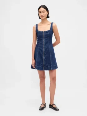 Miniabito in denim con chiusura frontale a zip