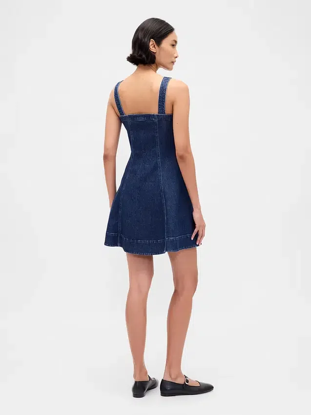Miniabito in denim con chiusura frontale a zip
