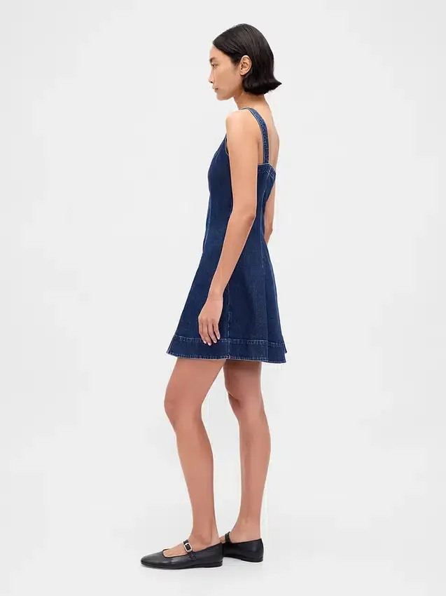 Miniabito in denim con chiusura frontale a zip