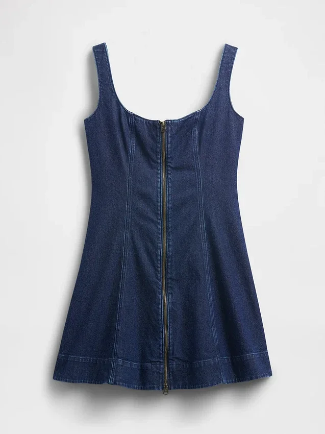 Miniabito in denim con chiusura frontale a zip