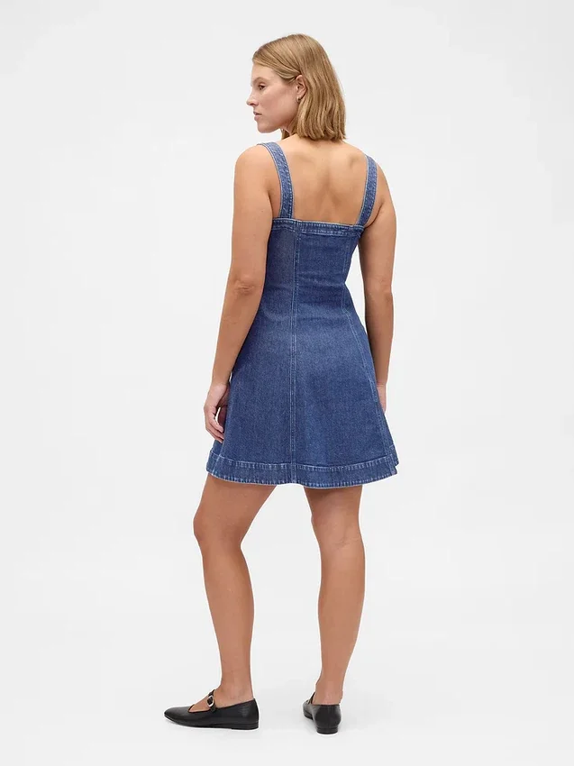 Miniabito in denim con chiusura frontale a zip