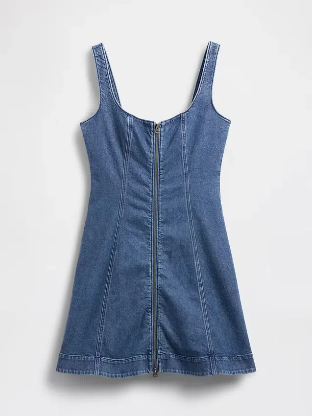 Miniabito in denim con chiusura frontale a zip