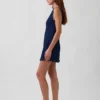 Miniabito in denim con scollo a barchetta