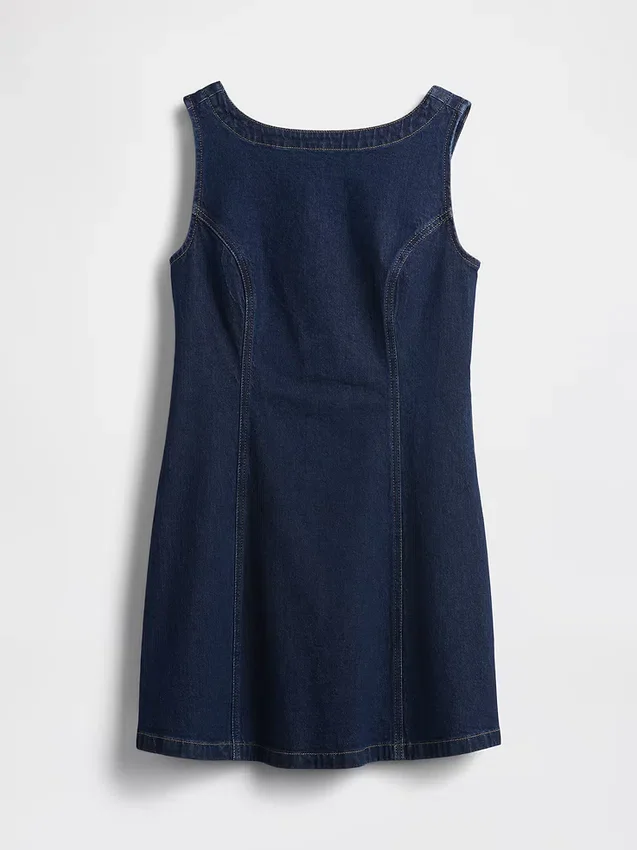 Miniabito in denim con scollo a barchetta