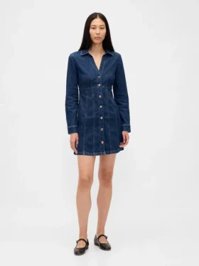 Miniabito in denim plissettato
