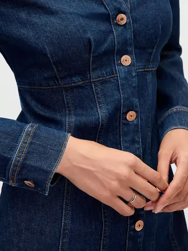 Miniabito in denim plissettato
