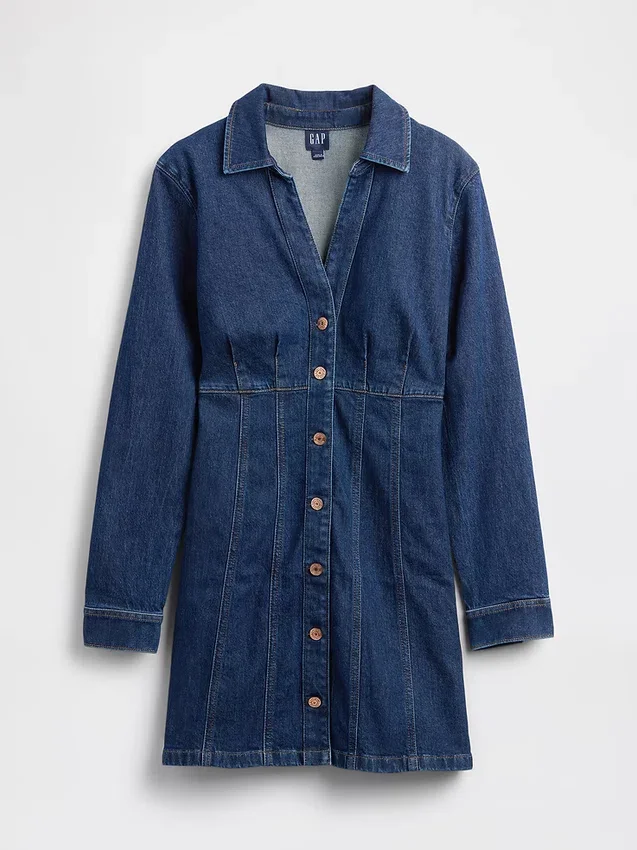 Miniabito in denim plissettato