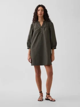 Miniabito in popeline con colletto Henley