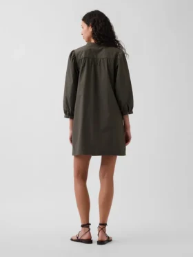 Miniabito in popeline con colletto Henley