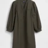 Miniabito in popeline con colletto Henley