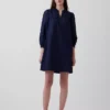 Miniabito in popeline con collo Henley