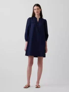 Miniabito in popeline con collo Henley
